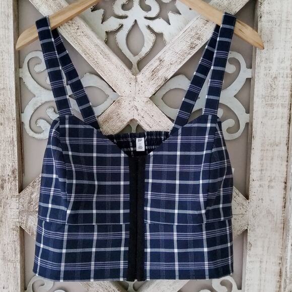 BP Nordstrom Women's Plus Size Hook & Eye Corset Crop Top in Plaid - Picture 2 of 7